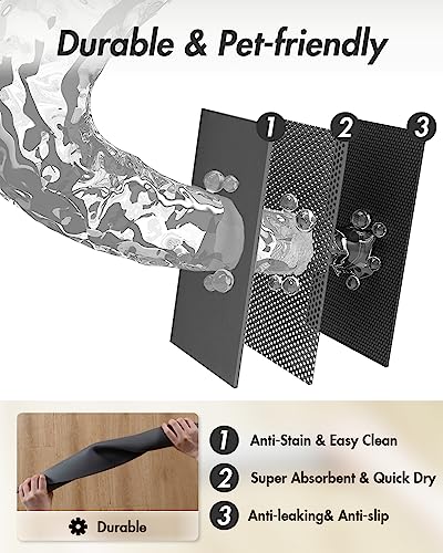 MontVoo-Absorbent Pet Feeding Mat-No Stains Pet Mat for Food and Water Bowl-Quick Dry Cat & Dog Food Mat Water Dispenser Mat-Pet Supplies Mat-Dog Water Bowl Mat for Messy Drinker,（Darkgrey,12"x19"）