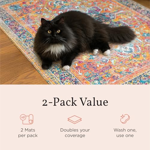 Lovewag Pets Cat Litter Mat 2 Pack - Large 36x48 Machine Washable Easy Clean Non-Slip Waterproof Trapping Mats for Cats - (Marmalade Sunshine)