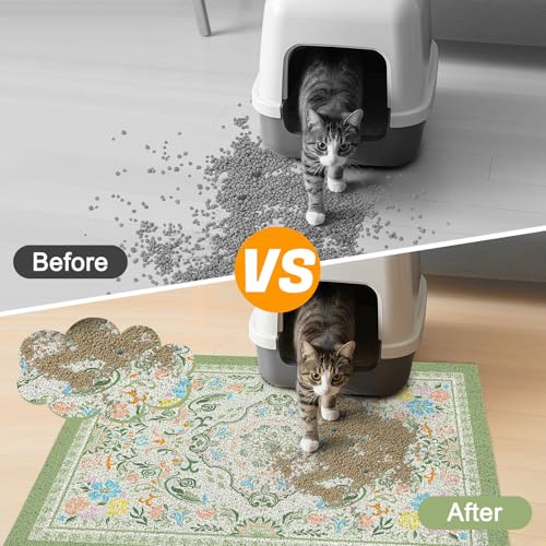 Glittme Cat Litter Mat with Non-Slip Bottom Litter Box Mat 33"X22" Litter Trapping Mat Easy to Clean Washable Cat Food Mat for Kitty,L