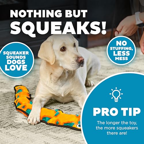 Outward Hound Durablez X-Large Snake Stuffing-Free Squeaky Plush Dog Toy for Puppies & Dogs - Interactive, Soft Yet Tough, No Mess, Jumbo Squeaker, Long-Lasting Play, 40 inch, Orange