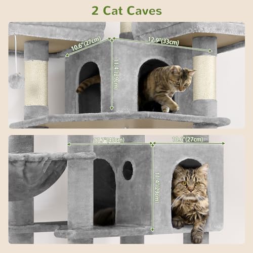 Globlazer Cat Trees and Towers for Multiple Adult Cats, 82-inch XXL Tall Cat Tree Tower for Indoor Cats with Scratching Post, 3 Perches, 2 Condos, 2 Hanging Baskets, F82, Light Grey