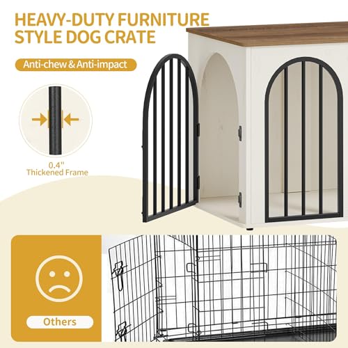 Hzuaneri 31.5'' Wooden Dog Crate Furniture, Indoor Dog Kennel Dogs Cage for Small/Medium Dogs, Heavy Duty Dog Crates Decorative Pet House End Side Table TV Stand, White Brown DFC85114B