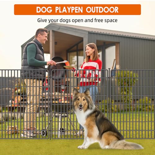 15 Panels No Dig Fence with Gate, 32 in(H) X 36 ft(L) Garden Decorative Fence Animal Barrier for Dogs, Rustproof Metal Garden Edging Border for Outdoor, Yard, Patio, Black