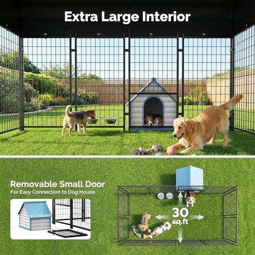 Sino Luban Dog Kennel Outdoor, 8x4x6FT Large Outside Dog Kennel with Roof, Heavy Duty Outdoor Kennel Dog Run Enclosure with 2 Rotating Bowls & Secure Lock for Large Dogs