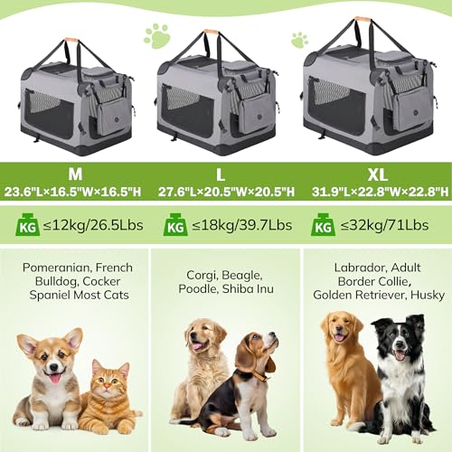 Morpilot 24-inch Portable Collapsible Dog Crate: Travel Dog Crate Soft-Sided for Small Dogs up to 27lbs, with Foldable Bowl, Shoulder Strap & Storage Pockets, Grey