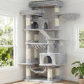 Heybly Cat Tree, 71-Inch-Tall Tower for Indoor Cats with 2 Perches, 2 Big Condos, 2 Hammocks, Basket, Scratching Pad, Large Cat Furniture and Condo, Light Gray HCT034W