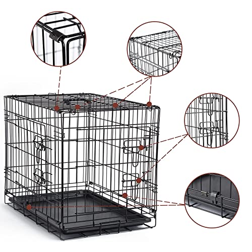 DONORO Dog Crates for Small Size Dogs Indoor Double Door Dog Kennels & Houses for Puppy and Cats, Collapsible Metal Contour Dog Cages (Brown, 24.0" L x 18.0" W x 20.0" H)