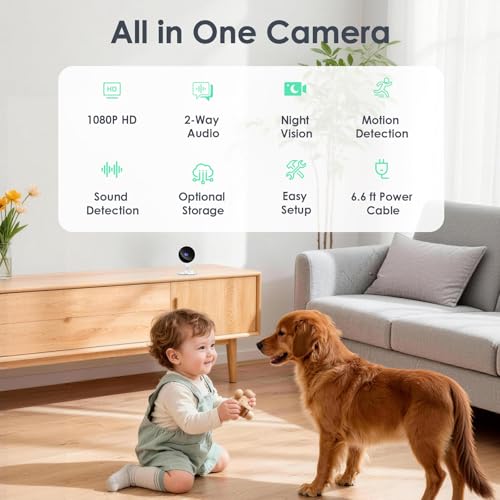 YOTON Indoor Security Camera 2.4GHz, Baby Monitor, Pet Camera, Dog Cam, Night Vision, 2-Way Audio, Motion Detection, Works w/Alexa, Subscription Free Local Storage or Optional Cloud