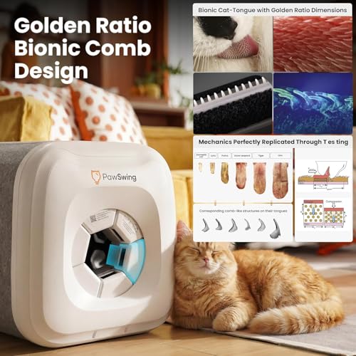 PawSwing Cat Self Groomer Neo with 360° Skin Friendly Brush Self Cleaning Automatic Fur Collection Grooming House for Hairball Control and Shedding Relief Autocomb Cat Auto Grooming Box for All Cats