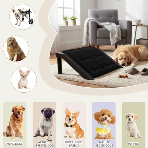 Dog Ramp for Stairs, Heavy Duty Metal Frame Non-Slip Pet Ramp with Sponge Padding Surface, 200 lbs Capacity, Safe Climbing for Small, Senior & Short-Legged Dogs (Bone-2 Pack)