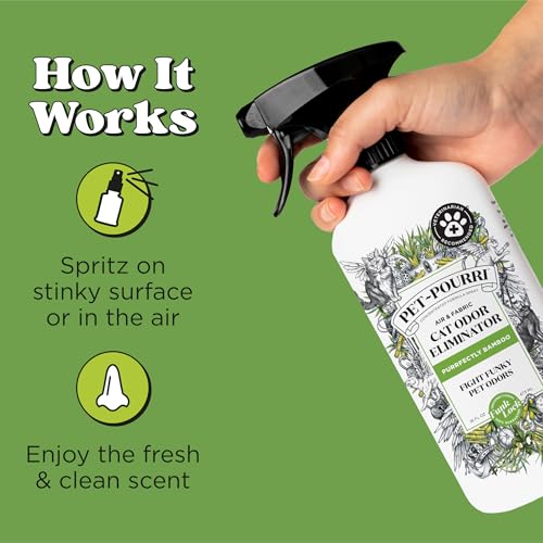 Pet-Pourri Smell Ya Litter Cat Litter Deodorizer Spray, Purrfectly Bamboo 3.4 Fl Oz, Up to 170 Uses, Pet Odor Remover with Essential Oils for Air, Carpet, Urine, Vet Recommended, Bergamot Bamboo Scent