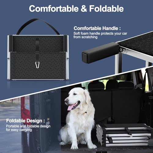 PetRuna Extra Wide Dog Stairs for Large Dogs, Foldable Dog Ramp for Car with Non-Slip Surface, Dogs Stairs for Cars, High Beds, Truck, Supports up to 250 lbs, 4 Steps