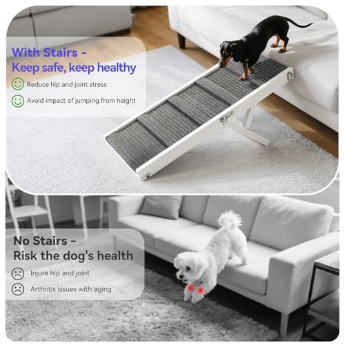 2026 Upgraded Dog Ramp for Couch, Foldable Small Dog Ramp for Sofa, 4 Adjustable Height from 13'' to 21", Portable Stable Pet Step with Non-Slip Pad, Pet Ramps Use for Couch Stairs, White