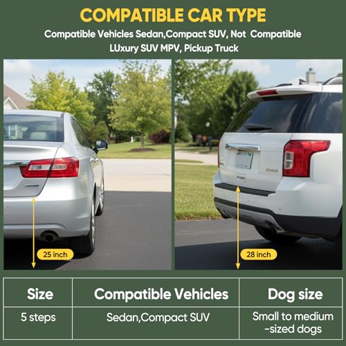 Sakerplus Dog Ramps for Car, 17.7inch Wide Foldable Dog Stairs with Non Slip Surface, Portable Pet Steps for SUV, High Beds, Truck, Support Up to 200lb, 5 Steps
