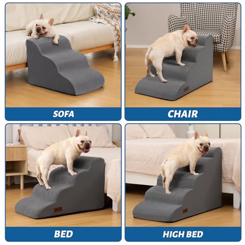 Aodisman 3-Step Dog Ramp and Stairs for Sofa and Chair - Non-Slip Sturdy Pet Steps for Small Dogs and Cats,15.7" H,Grey