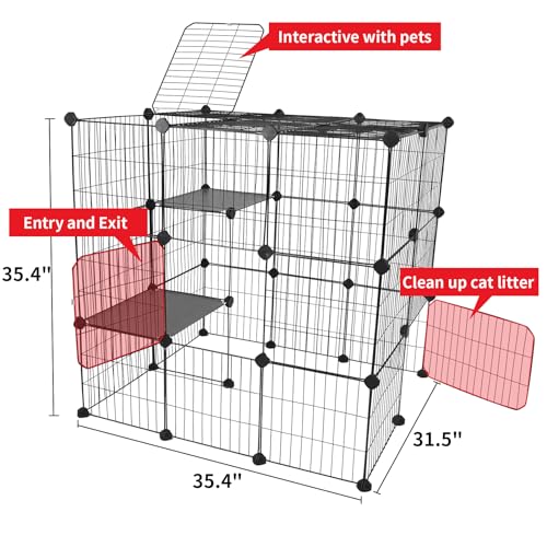 Oneluck 3-Tier Cat Cages Indoor Enclosure DIY Cat Playpen Catio Detachable Metal Wire Kennels Cats Crate Large Extra Exercise Place Ideal for 1 Cat,35.4 Inches