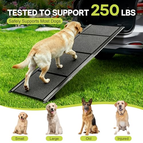 𝟕𝟏'' & 𝟐𝟎" Wide Dog Ramp for Large Dogs, Holds 250LBS & Gentle Slope for Joint Care - Dog Car Ramp with Upgrade Non-Slip Surface - Portable Folding Pet Ramps for Senior Pets Enter into SUV, Truck