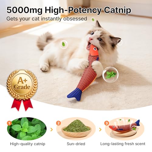 Potaroma Cat Toys Saury Fish, 3 Pack, Catnip Crinkle Sound, Soft and Durable, Interactive Kitten Kicker for Indoor Kitty Exercise 9.4 Inches for All Breeds