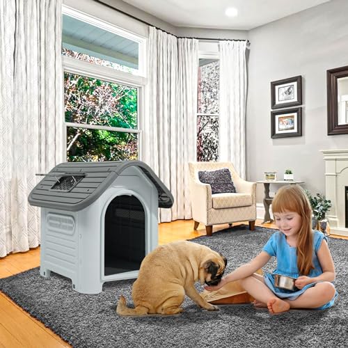 YITAHOME 34.3'' Dog House, Weather Resistant Dog Bed House with Adjustable Skylight and Elevated Base, Outdoor Indoor Pet House for Small, Medium Dogs (34.3''L*28.3''W*29.5''H)