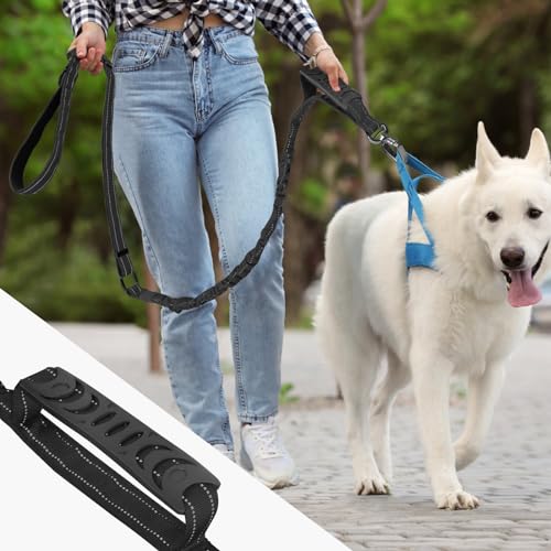 Chioratree Heavy Duty Dog Leash for Medium Large Dogs,4-6FT Shock Absorbing Bungee Tactical Dog Leash with Control Padded Handle and Car Seatbelt, Reflective Lead for Walking Training,Black