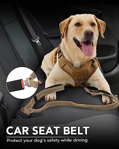 Joytale Tactical Dog Leash Heavy Duty, 4-6FT Shock Absorbing Bungee Lead with 2 Padded Handle, Metal Carabiner Clip, Car Seatbelt, Strong No Pull Leash for Medium Large X-Large Dogs, Coyote Brown