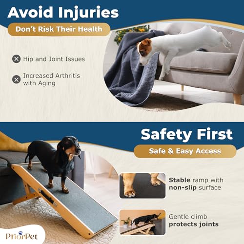 Dog Ramp for Couch – Non-Slip, Sturdy Build Foldable Wooden Dog Ramp – Supports up to 200 lbs – 7 Adjustable Heights (14"–20.5") – Enhanced Stability – Birchwood Pet Ramp for Small Dogs – Natural