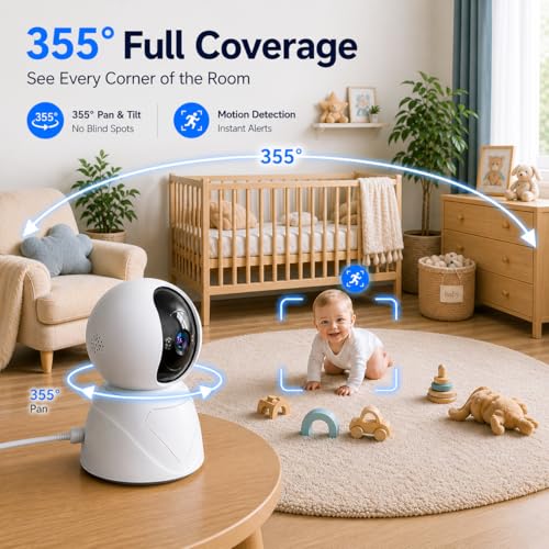 GUOANVISION Baby Monitor with Camera and Audio, 3MP Baby Camera for Room, 355° Pan Tilt, Smart Motion Tracking, 3X Zoom, Color Night Vision, Two-Way Talk, 5G/2.4G WiFi, SD/Cloud