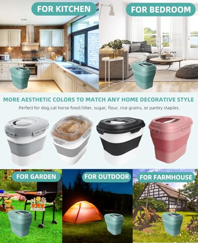DDMOMMY 30-35 Lbs Dog Food Storage Container Collapsible Dog Food Container with Airtight Lids, Wheels, Scoop and 2pcs Food Storage Containers, Large Pet food storage for Dog, Cat (Green)