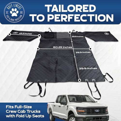 Ruff Liners XL Floor Cover with Door Protection, Black – As Seen on Shark Tank – Fits Full Size Crew Cab Trucks with Fold Up Seats, Waterproof & Machine Washable – Sturdy XL Dog Hammock for Truck