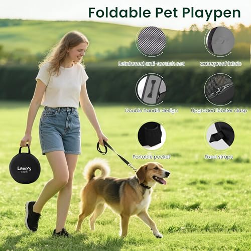Love's cabin Pet Puppy Dog Playpen, Small Dog Tent Crates Cage Indoor/Outdoor, Portable Exercise Playpen for Cat, Foldable Pop Up Dog Kennel Playpen with Carring Case (S, Grey)