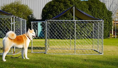 ATTAV Outdoor Dog Enclosure Heavy Duty Dog Kennel House Mesh Dog Big Cage Pet Kennel Steel Fence with Secure Lock (6.56‘x 6.56’)