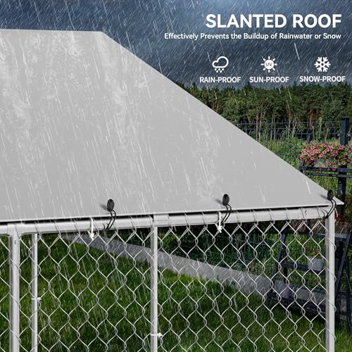 YITAHOME 10'x10' Outdoor Dog Enclosure with Metal Dog Gate, Dog Kennel Outside with Roof, Dog Fence Outdoor for Yard