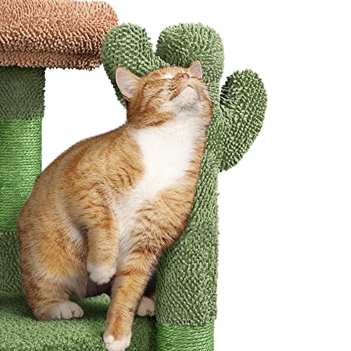Yaheetech Cactus Cat Tree, 42in Cat Tower for Indoor Cats, Multi Level Kitten Condo Scratching Post, Cat Activity Center Pet Furniture w/Ball, Plush Perch, Platform, Basket