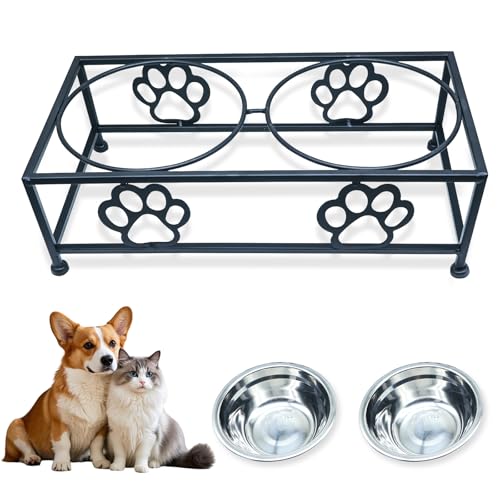 Hongshifu Elevated Dog & Cat Bowls with Stand – Raised Pet Feeder for Small Dogs & Cats, Stainless Steel Dog Food Bowls Elevated, Cat Food Bowl Stand, Elevated Cat Feeding Station (Black)