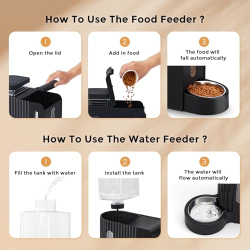 ZOMISIA Gravity Cat Food and Water Dispenser Set with 304 Stainless Steel Bowls, 2 in 1 Automatic Cat Feeder with 180 Degree Rotatable Water Bowl, Large Capacity for Puppy Kitten Rabbits, Grey