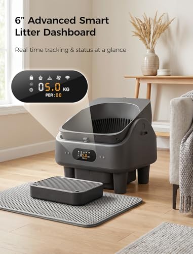 Automatic Litter Box, Cypcat Smart Self Cleaning Cat Litter Box Anti-Pinch, 10 Safety Sensors, Large Cat Litter Boxs for Multiple Cats, 5G & 2.4G WiFi, 6" LED Display, Odor Control Robot, Grey