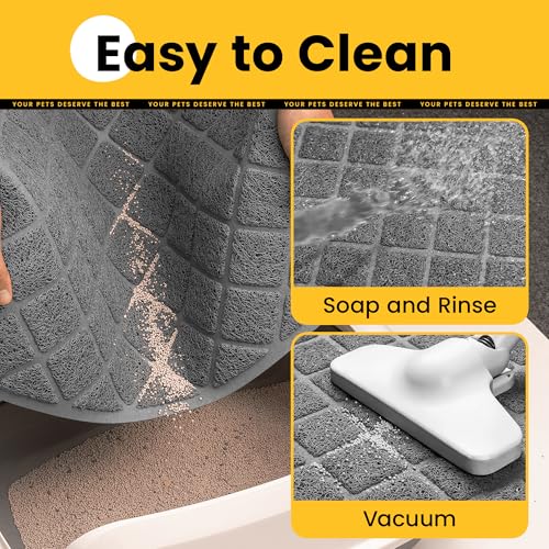 Conlun Cat Litter Mat Litter Trapping Mat, Premium Durable PVC Grid Mesh with Scatter Control, Non-slip, Less Waste Cat Litter Box Mat, Soft on Kitty’s Paws, Urine Waterproof, 24" x 17" Grey