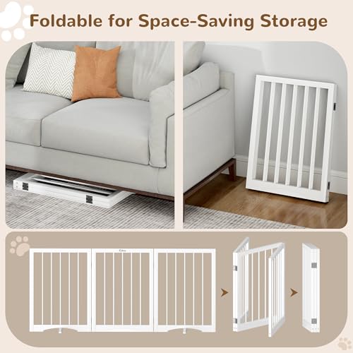 Cideny Free Standing Dog Gate Indoor, Foldable Dog Gate for Doorways Stairs Hallways, 3-Panel Freestanding Pet Gate with Support Feet for Stability, Folding Puppy Gate Easy to Move, Doggy Gate 54"x24"
