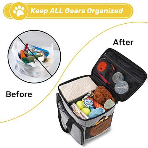 Abrimelodi 6 Set Dog Travel Bag, Large Pet Travel Kit for Supplies Includes 2 Food Containers, 1 Pet Organizer for Dogs, 2 Collapsible Bowls, 1 Treat Pouch, Dog Weekend Overnight Bag Luggage