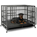NUGRIART 48 Inch Heavy Duty Indestructible Dog Crate, XL Steel Escape-Proof Kennel for Large Dogs, Double Door Design with 4 Locking Wheels & Reinforced Baseplate, Ideal for High-Anxiety Dogs