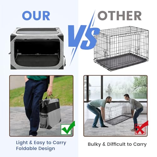Dog Crate,36x25x25 Inch Large Dog Crate for Large or Medium Dogs, Portable and Foldable Design of Dog Cage, Perfect for Travel or Home Use, Dog Kennel with 3-Door and Durable Mesh Windows, Light Grey