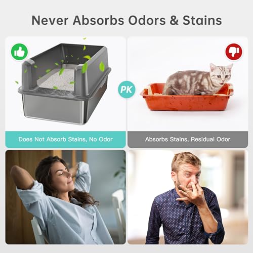 WoofiGo Enclosed Stainless Steel Cat Litter Box with Lid, XL Extra Large Litter Box for Big Cats, Metal Litter Pan High Sided, Never Absorbs Odors, Anti-Urine Leakage, Easy Cleaning, Include Scoop
