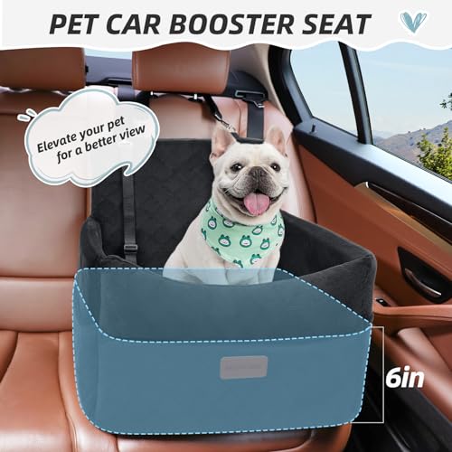 HEGGCOOE Small Dog Car Seat, Memory Foam Dog Booster Car Seats with Thick Cushion for Medium Dogs Under 35lbs, Detachable Washable Dog Bed for Car, Pet Carseat with Storage Pockets,2 Safety Belts