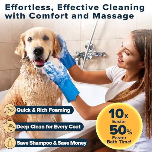 Augwind 6PCS Pet Grooming Kit for Dogs, Cats and Horses | Dog Washing Gloves | Cleanroom Gloves | Dog Bath Brush | Dog Bath Gloves | Dog Shampoo Brush | Dog Bath Supplies (Navy Blue)