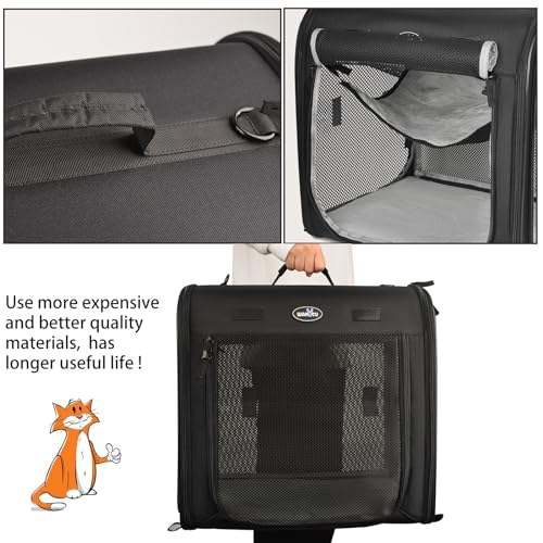 Wakytu Portable 2-in-1 Pet Carrier for Medium Dogs Large Cat Carrier for 2 Cats Travel Double Dog Crate Set with Portable Carry Bag/Hammocks/Mats/Tent Stakes/2 Pcs Pet Bowls for Outdoor Camping