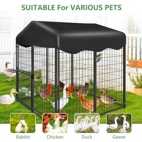 1R2P3I Dog Kennel Outdoor 4x4.2x4.5ft, Outside Dog Kennel with Roof, Large Dog Kennels with Rotating Door & 2 Adjustable Bowls, Pet Enclosures Crate Cage for Small/Medium Dogs
