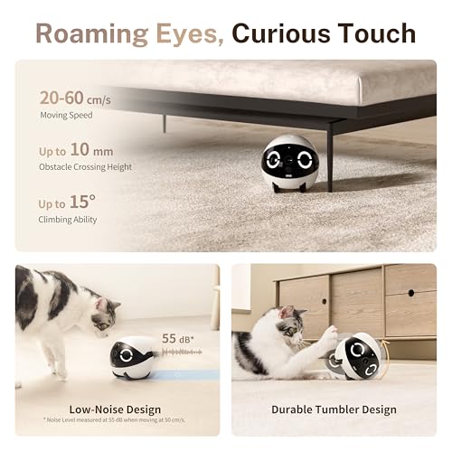 Enabot EBO ROLA Mini FamilyBot 2K Pet Camera Robot: Movable Indoor Camera Battery-Powered with Phone App, One-Touch Call, 2-Way Talk, Night Vision, Motion Detection, Video Recording
