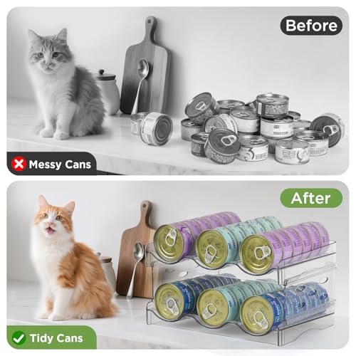 REFLYING Cat Food Can Organizer, Can Organizer for Pantry, Transparent Cat Food Storage Container Holds 36 (3.5oz) Cans, Canned Food Organizer and Storage for Countertop Kitchen Cabinet (2 Layers)
