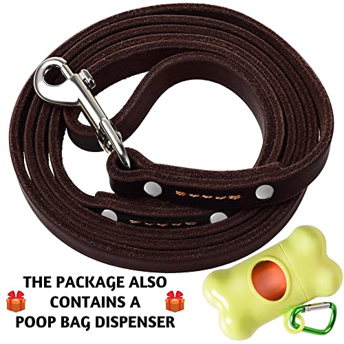 ADITYNA - Premium Leather Dog Leash - 6 ft, Heavy-Duty, Soft & Strong for Small/Medium Dogs - Perfect for Walking, Training, Hiking, and Running (Small: 6 ft x 1/2", Brown)