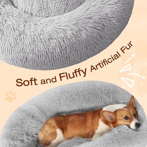 JOLLYVOGUE Small Dog Bed, Calming Soft Anti-Anxiety Donut Cat Bed, Washable Round Fluffy Cushion for Small and Medium Pets (20")